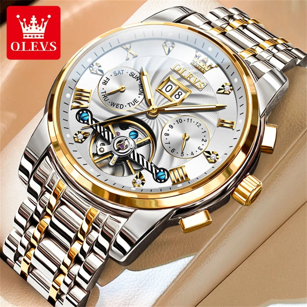 OLEVS Luxury Automatic Tourbillon Watch for Men – Classic Multifunction Mechanical Wristwatch with Elegant Business Style
