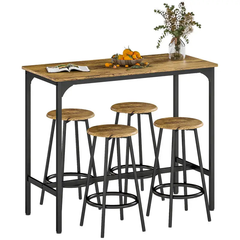 Bar Table Dining Set with Footrest for Kitchen & Dining Room