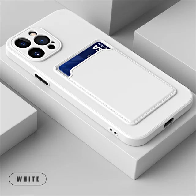 Luxury Matte Silicone Wallet Case for iPhone 17 Air / 16 / 15 / 14 / 13 / 12 Pro Max