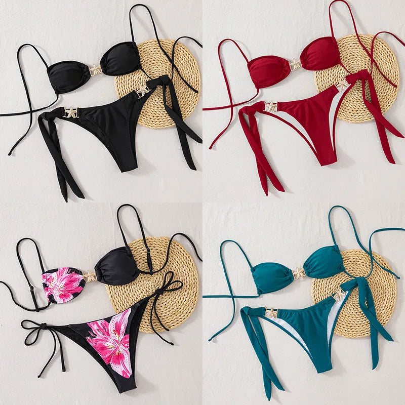 Women’s 2025 Sexy Bikini Set – Adjustable Tie-Side Brazilian Swimwear