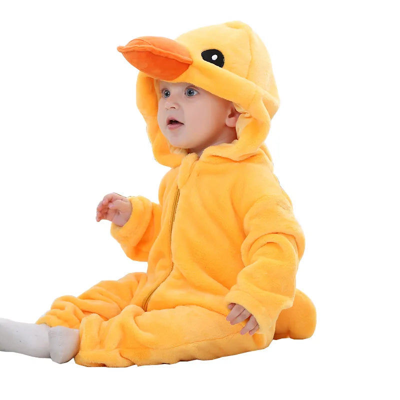 Winter Baby Stitch Romper – Hooded Flannel Cosplay Jumpsuit for Kids
