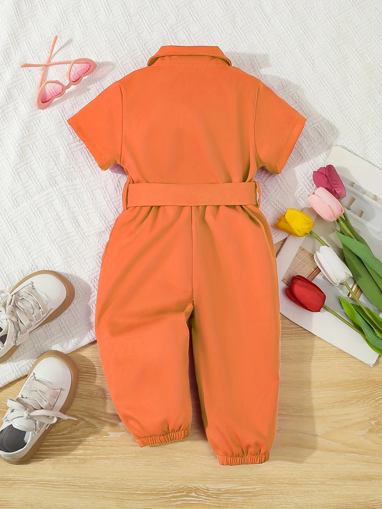 Cute Baby Girl Summer Romper Set – Short Sleeve One-Piece with Matching Belt