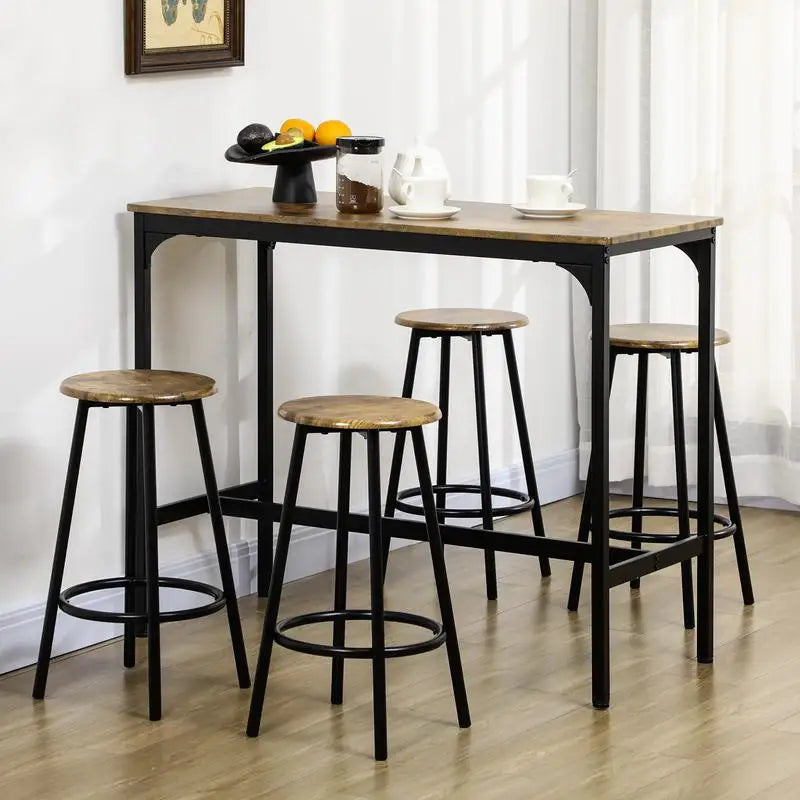 Bar Table Dining Set with Footrest for Kitchen & Dining Room