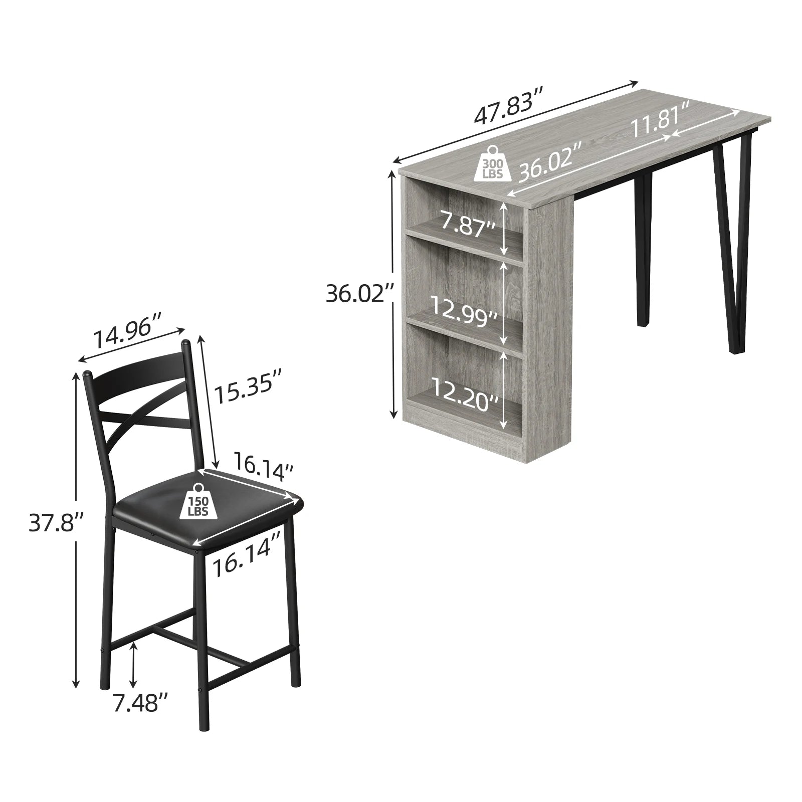 3-Piece Dining Room Table Set with 2 Upholstered Chairs & Storage Shelves, Space-Saving Breakfast Nook & Coffee Bar Table for Small Spaces