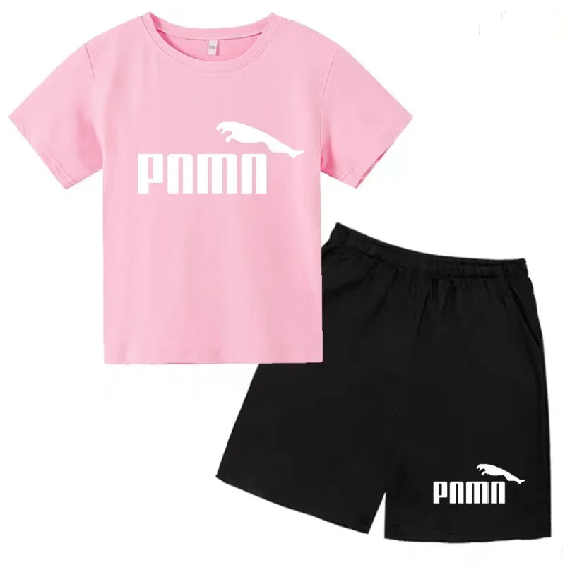 Ensemble Esthétique Enfant – T-shirt à Lettres & Pantalon Décontracté