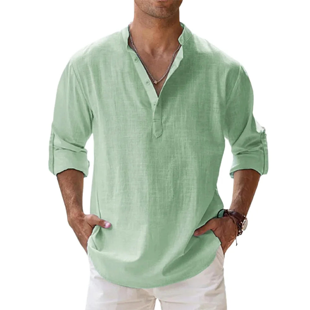 Men’s Cotton Linen Short-Sleeve Shirt – Hawaiian Vacation Style