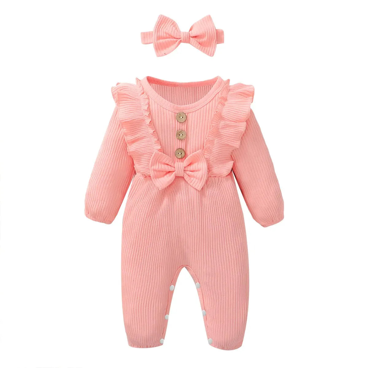 Baby Girl Ruffle Romper Set – Long Sleeve Onesie with Matching Headband