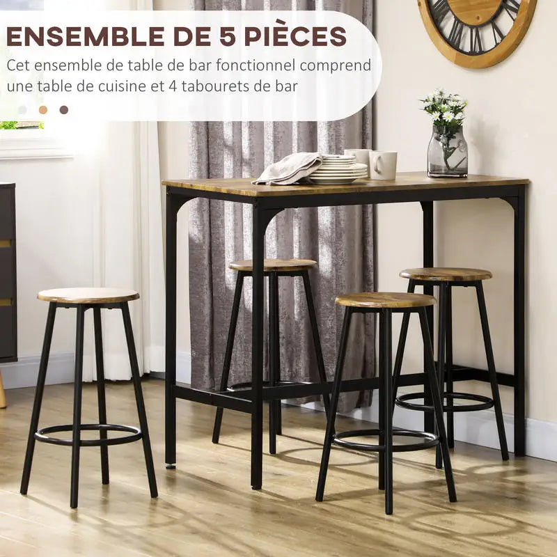 Bar Table Dining Set with Footrest for Kitchen & Dining Room