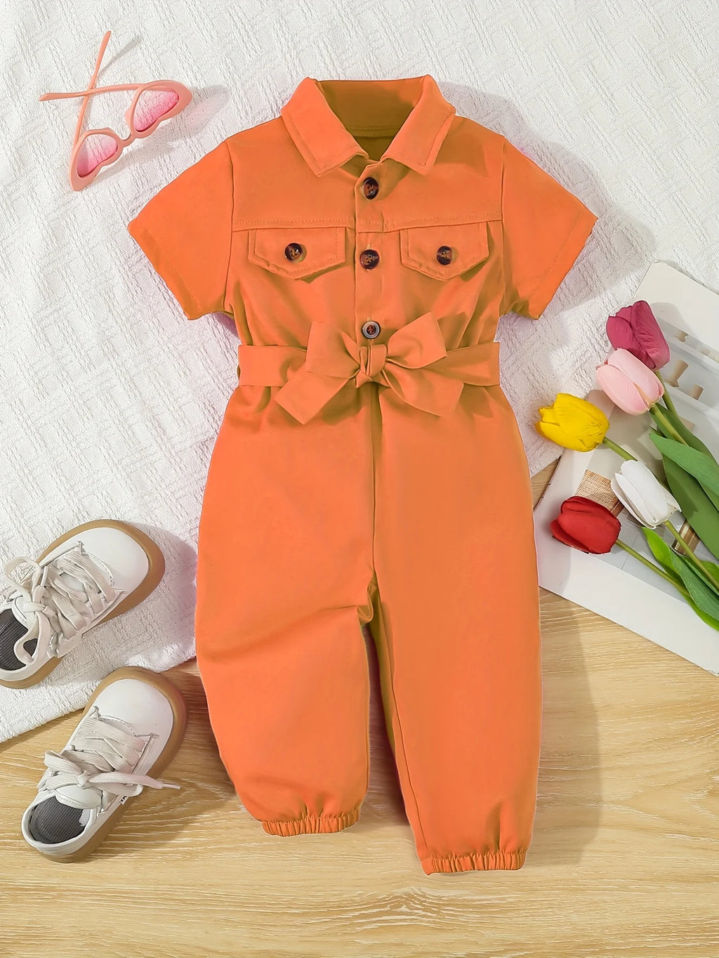 Cute Baby Girl Summer Romper Set – Short Sleeve One-Piece with Matching Belt