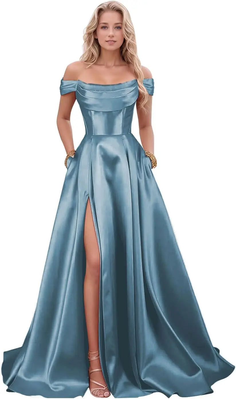 Step into timeless sophistication with this luxurious satin evening gown