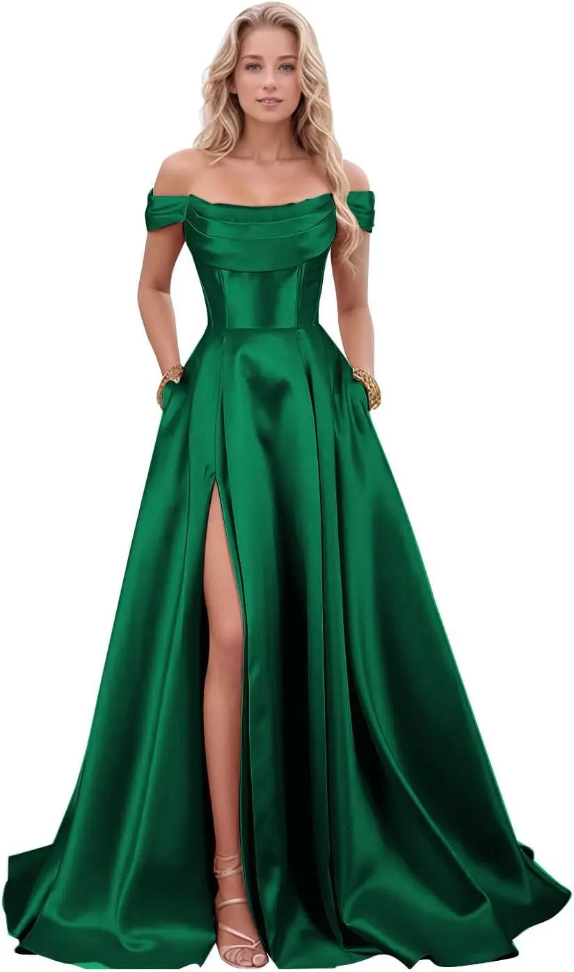 Step into timeless sophistication with this luxurious satin evening gown