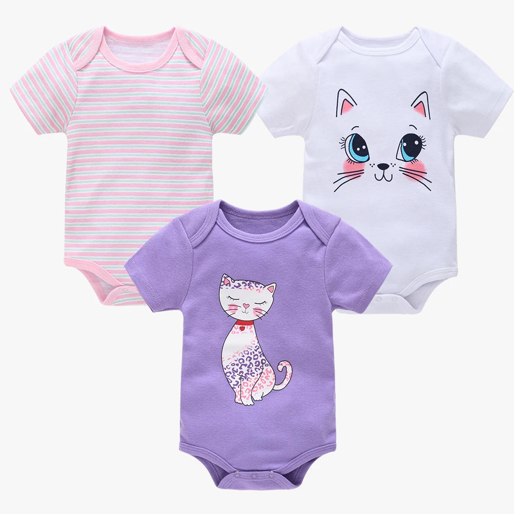 3/6PCS Baby Bodysuit Set – Soft Cotton Short Sleeve Clothes for Newborn Boys & Girls (0–12 Months)