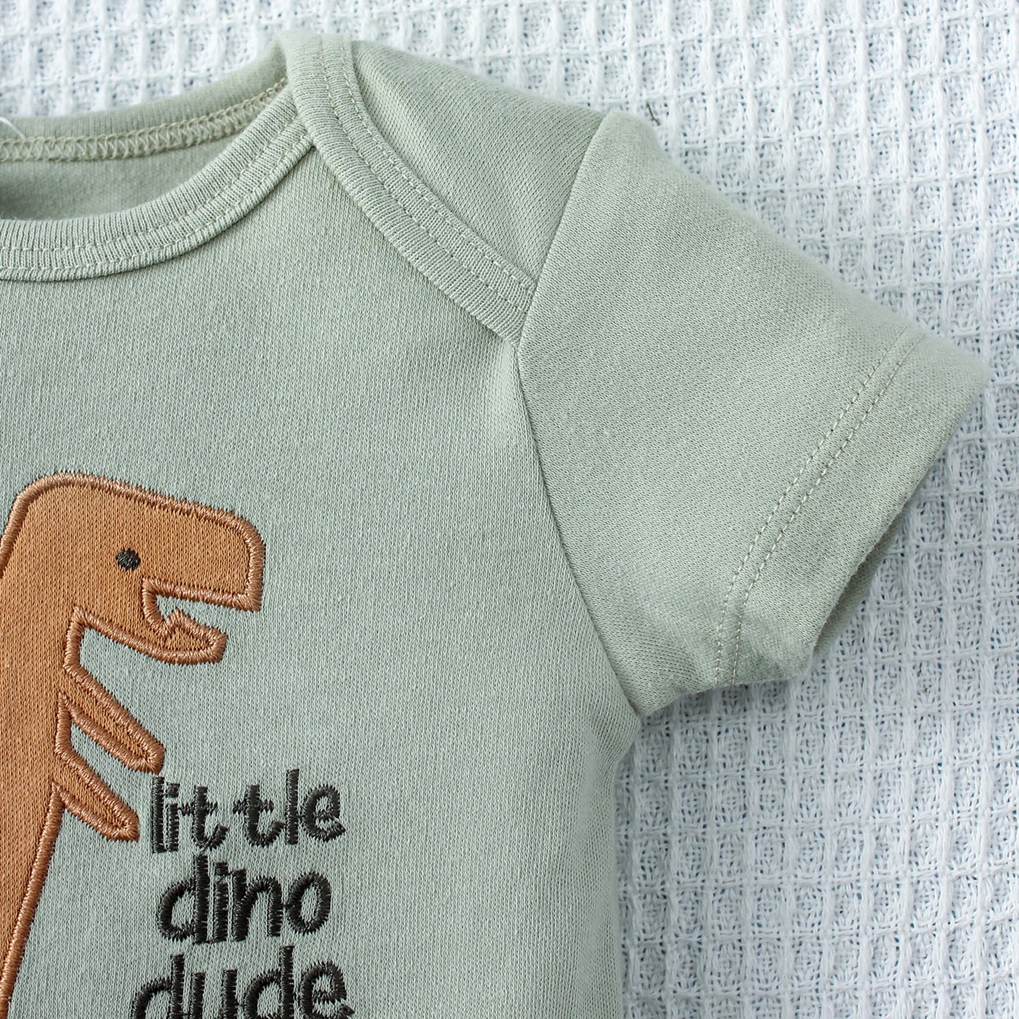 3PCS Summer Baby Bodysuit Set – Cartoon Dinosaur & Stripe Rompers for Baby Boys