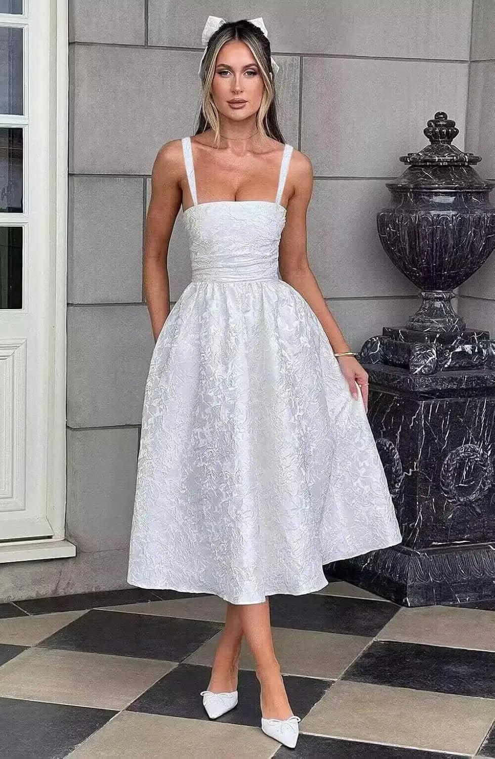 Make a graceful statement in this elegant Italian-inspired satin ball gown, designed for young women who love timeless sophistication with a modern fashionable touch. Perfect for back-to-school events