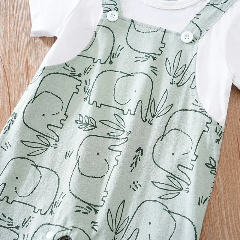 Summer Newborn Baby Bodysuit – Cute Cartoon Elephant Print Cotton Outfit for Boys & Girls