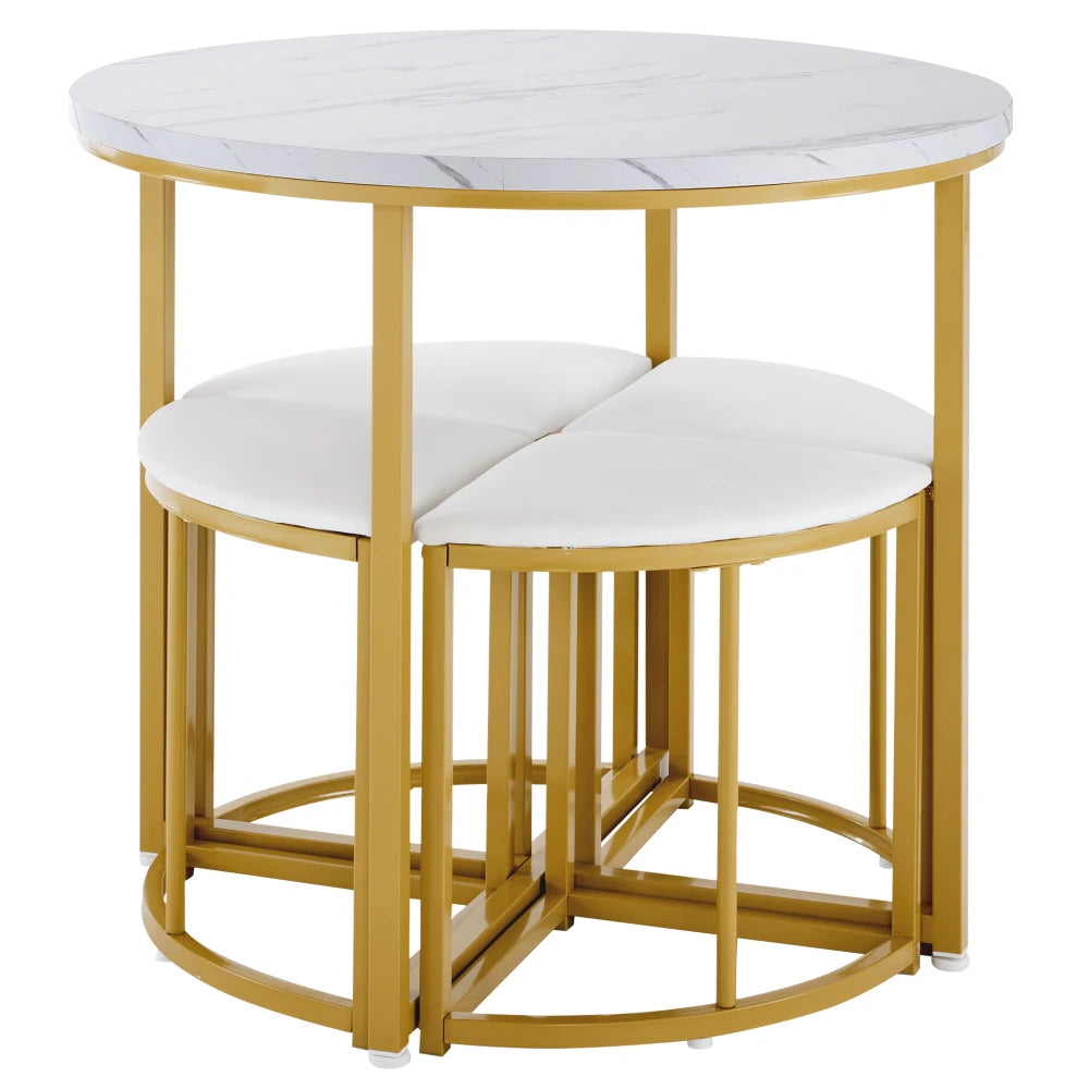 Elegant Dining Set with MDF Tabletop & Gilded Iron Frame