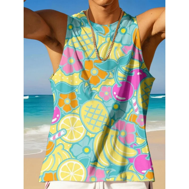3D Printed Hawaiian Fruit Tank Top for Men