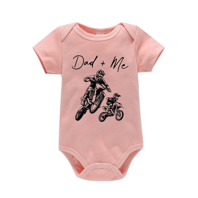Dad + Me” Motorcycle Baby Romper – Cute Summer Bodysuit for Infant Boys