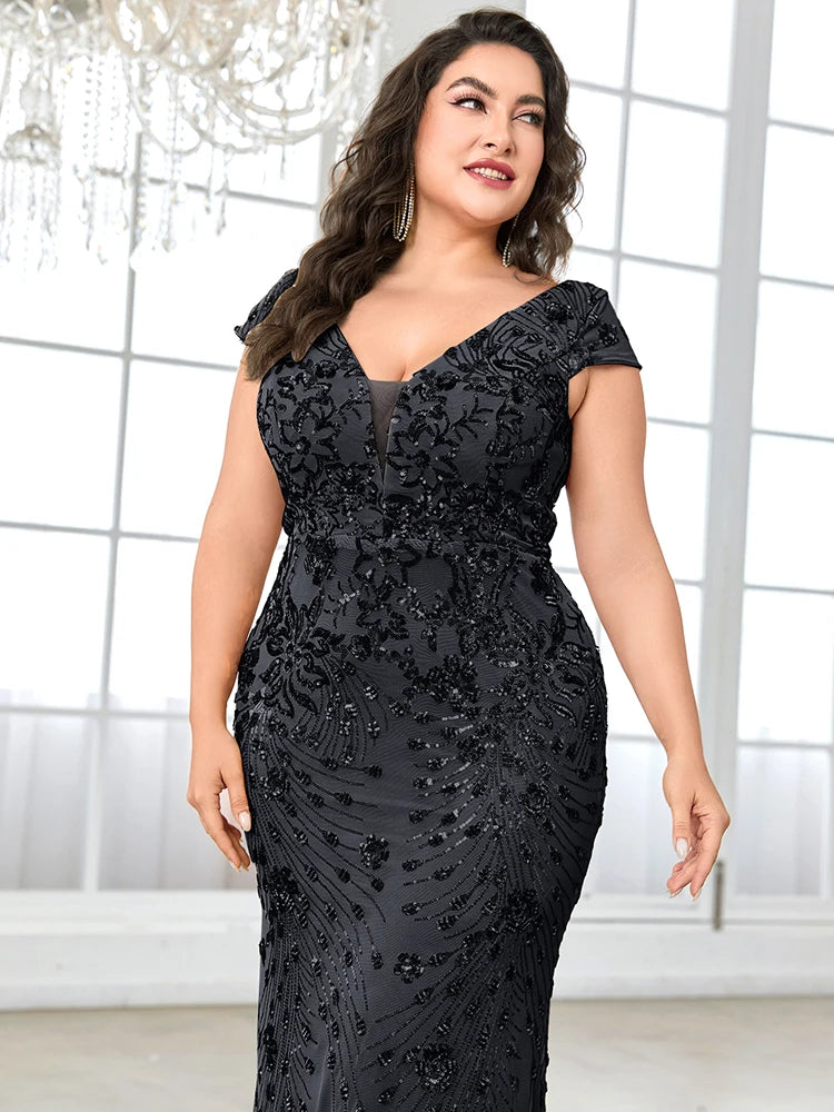 Celebrate elegance and confidence with this luxurious plus-size evening gown, designed to enhance every curve with sophistication and glamour