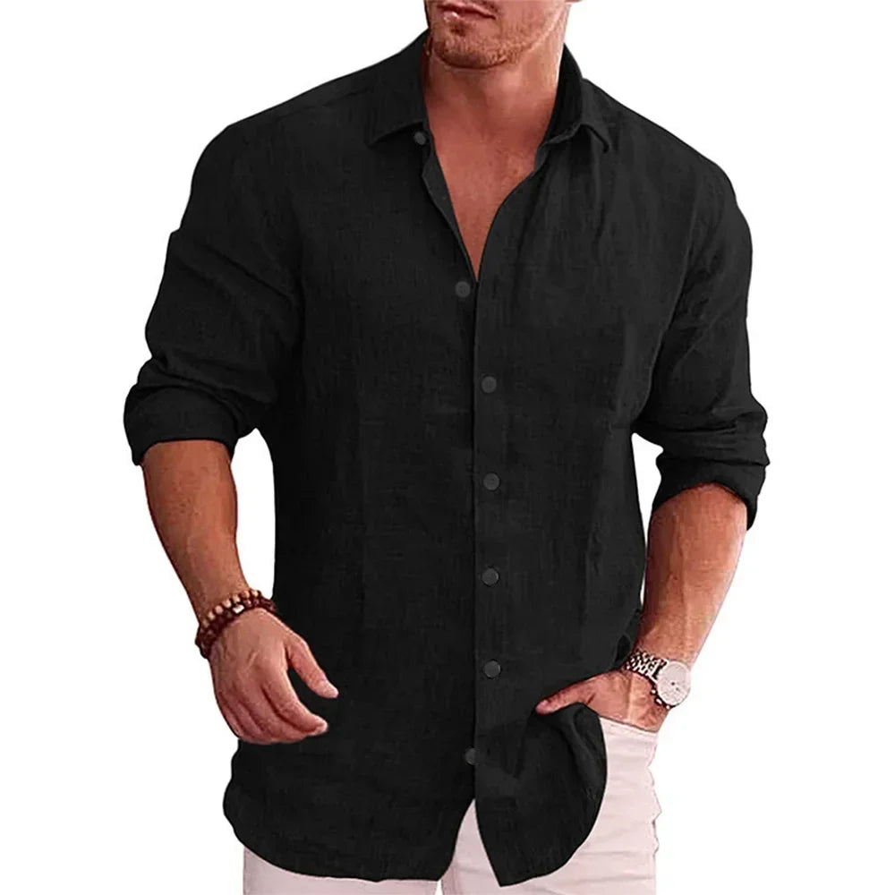 Men’s Cotton Linen Long Sleeve Shirt – Casual Autumn Style