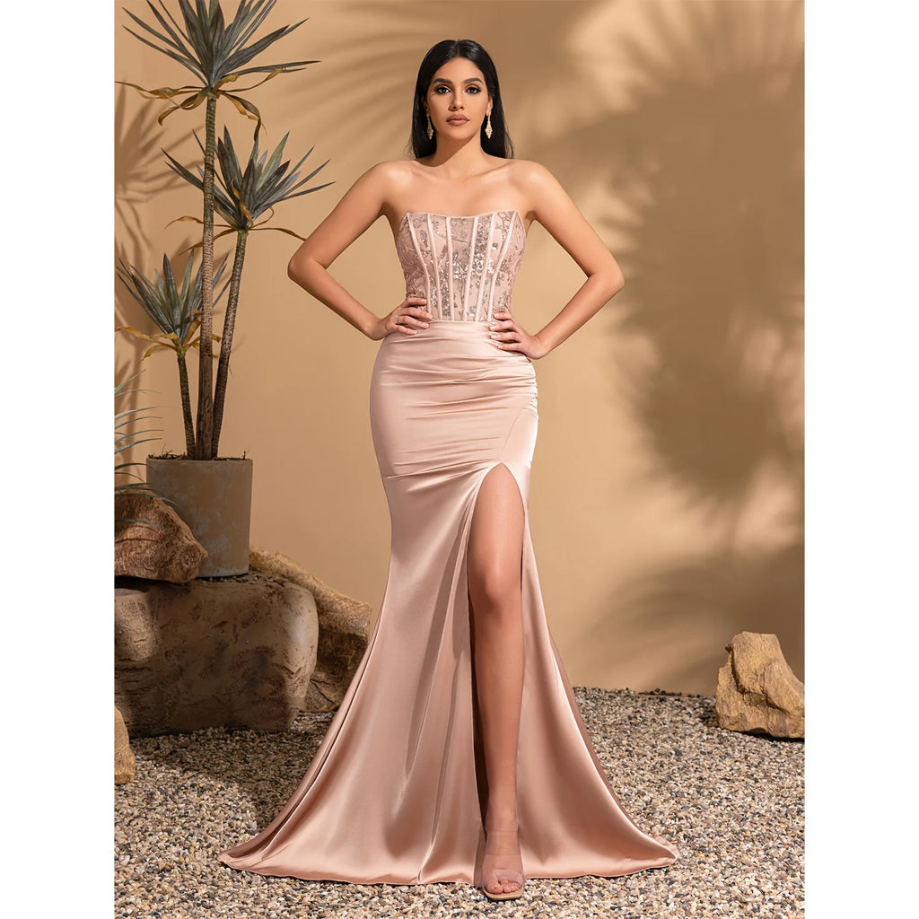 Step into refined glamour with this elegant satin mermaid dress