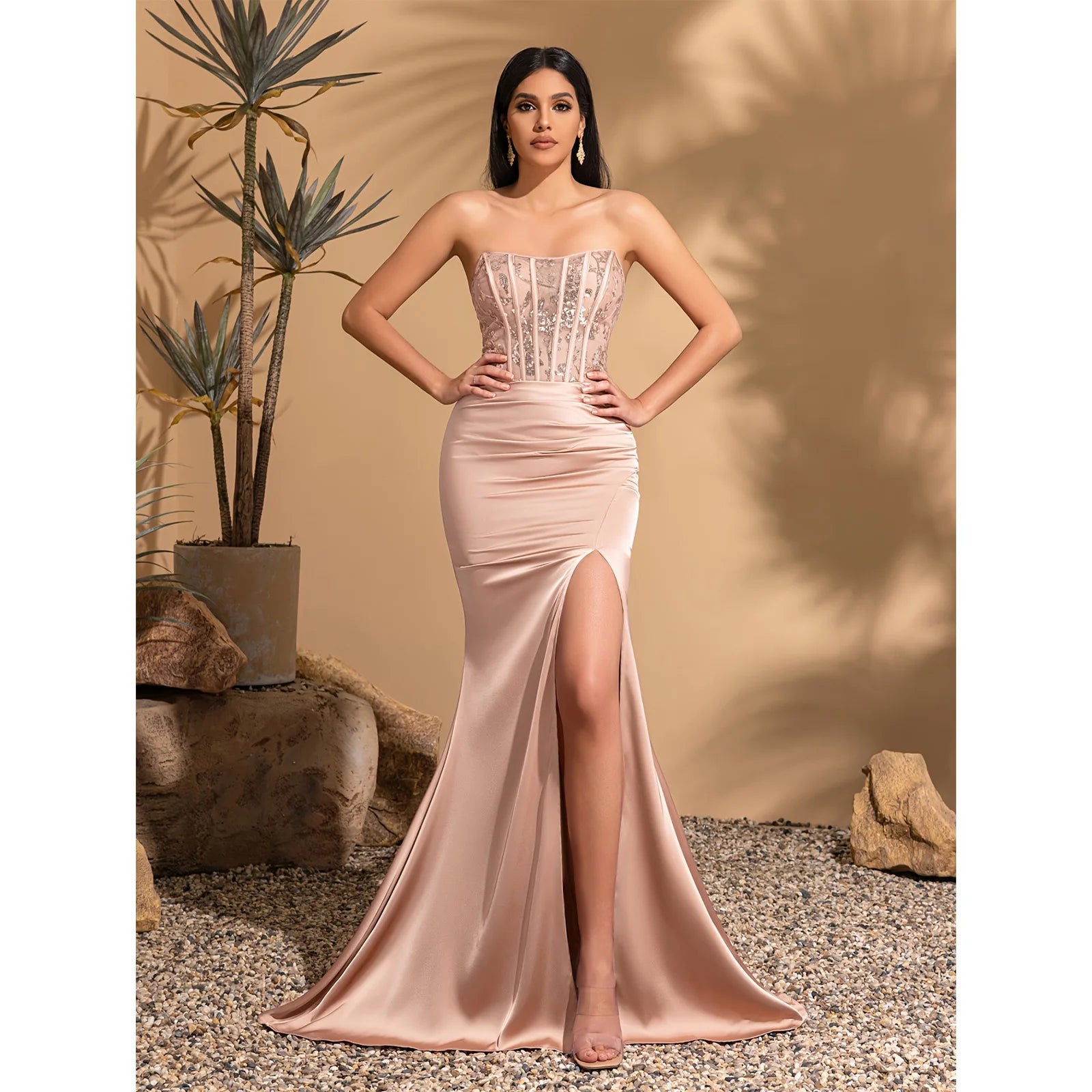Step into refined glamour with this elegant satin mermaid dress