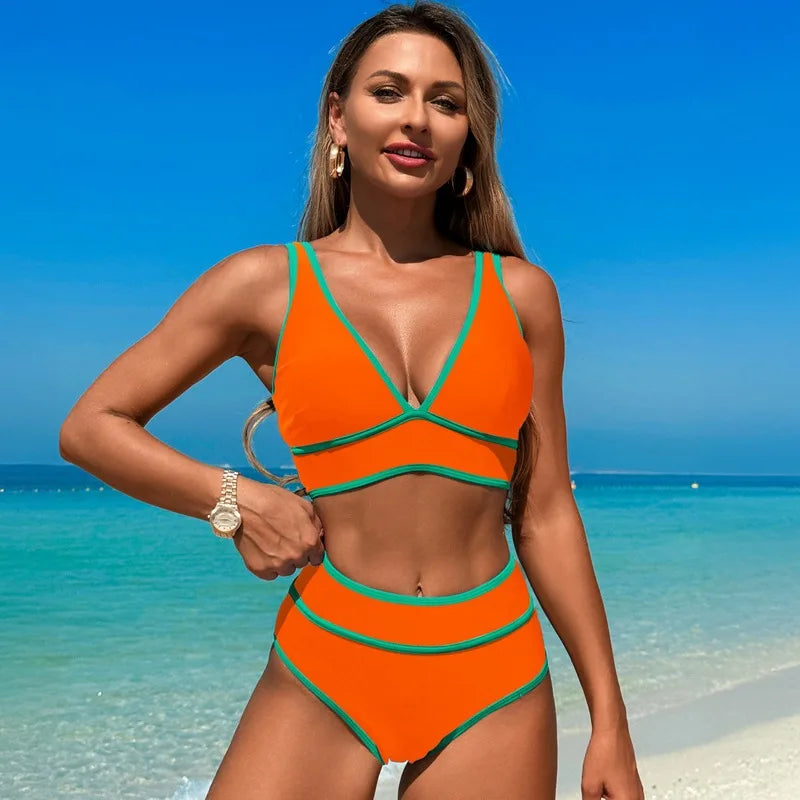 Women’s Bikini Set – V-Neck High-Waisted Two-Piece Swimwear