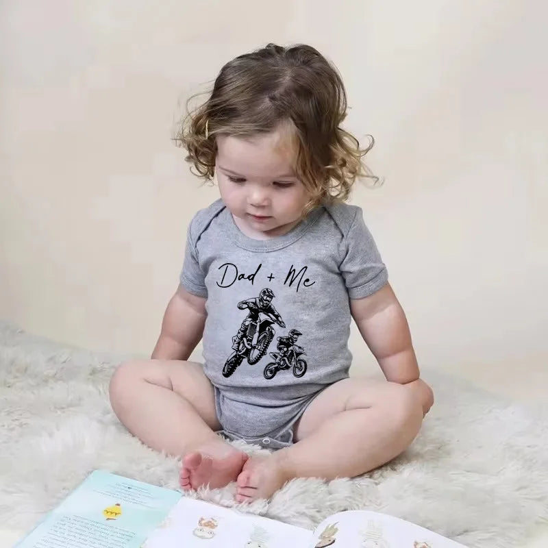 Dad + Me” Motorcycle Baby Romper – Cute Summer Bodysuit for Infant Boys