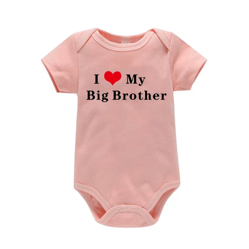 I Love My Big Sister & Brother” Baby Romper – Cute Newborn Short Sleeve Outfit