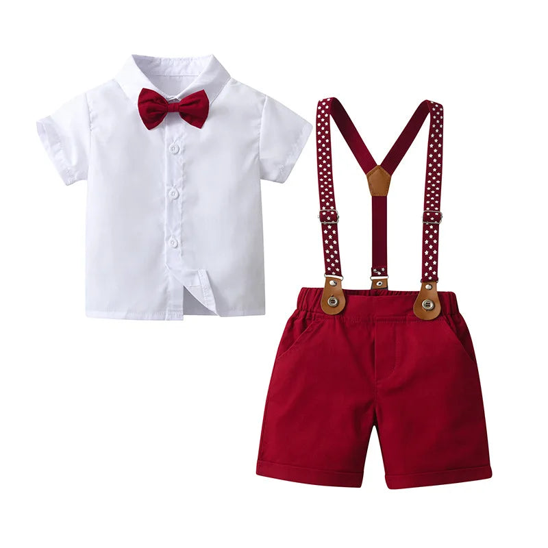Boys Summer Suspender Set – Star Print Wedding Outfit for Kids