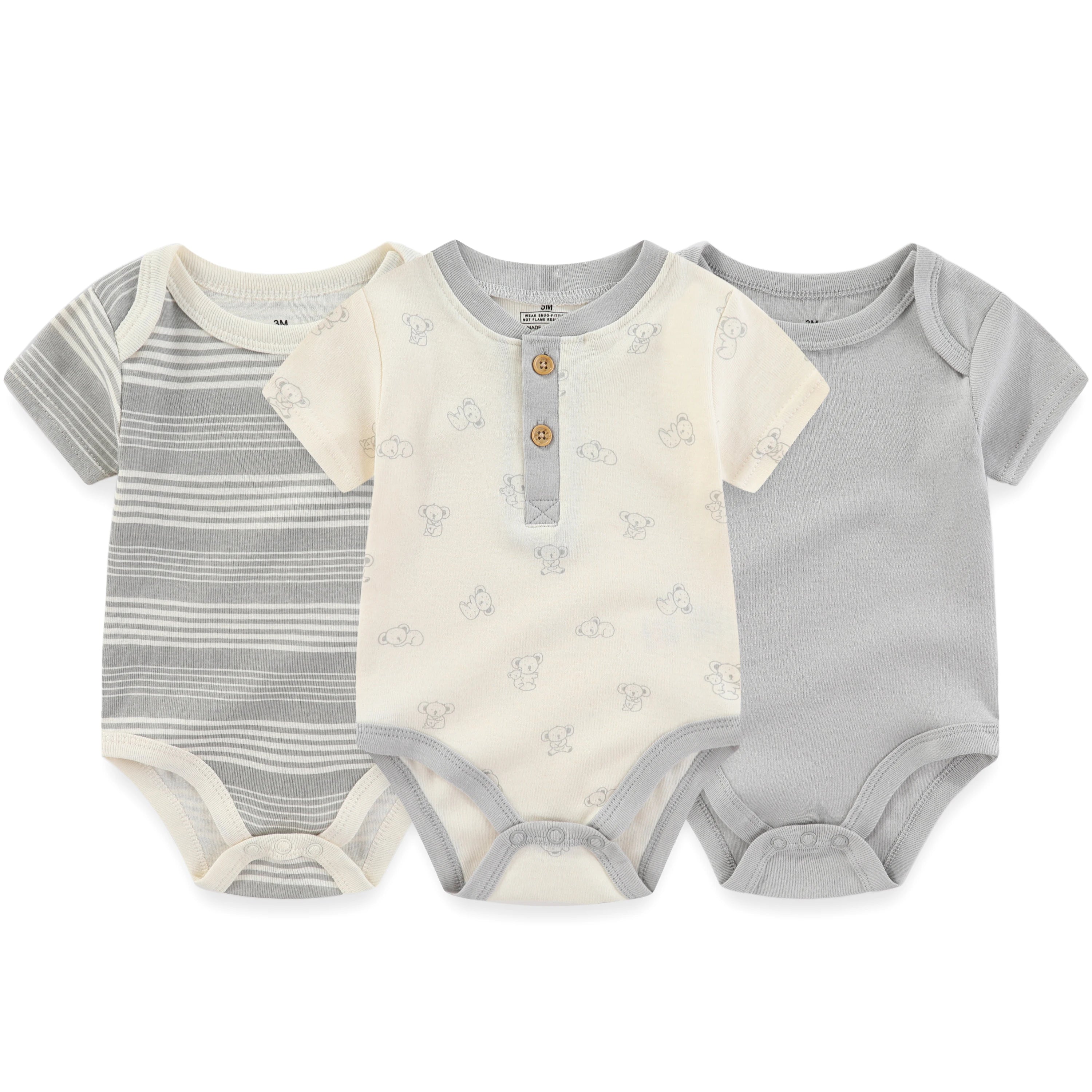3PCS Cartoon Baby Bodysuit Set – Soft Cotton Short Sleeve Outfits for Newborn Boys & Girls