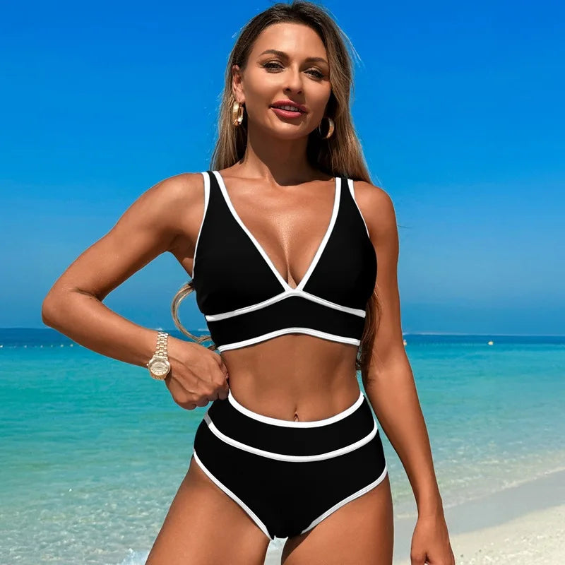 Women’s Bikini Set – V-Neck High-Waisted Two-Piece Swimwear