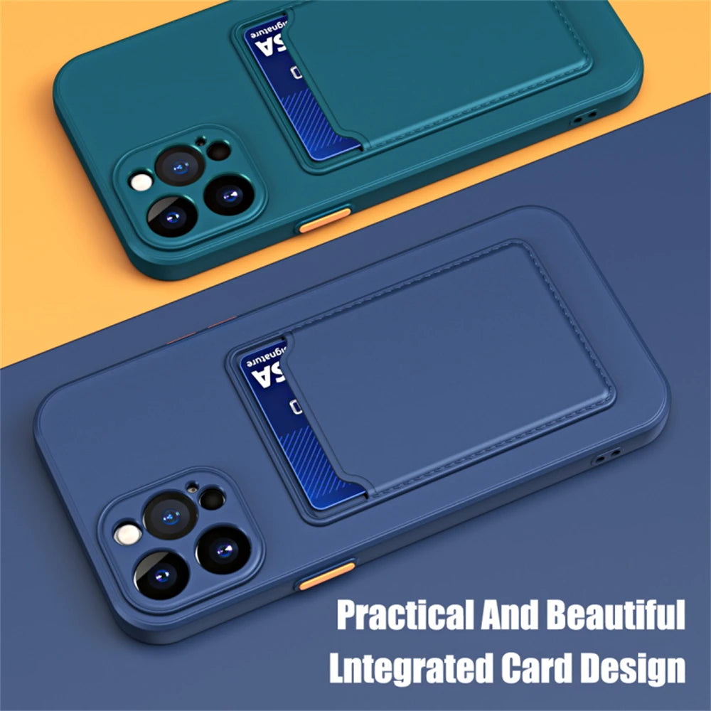 Luxury Matte Silicone Wallet Case for iPhone 17 Air / 16 / 15 / 14 / 13 / 12 Pro Max