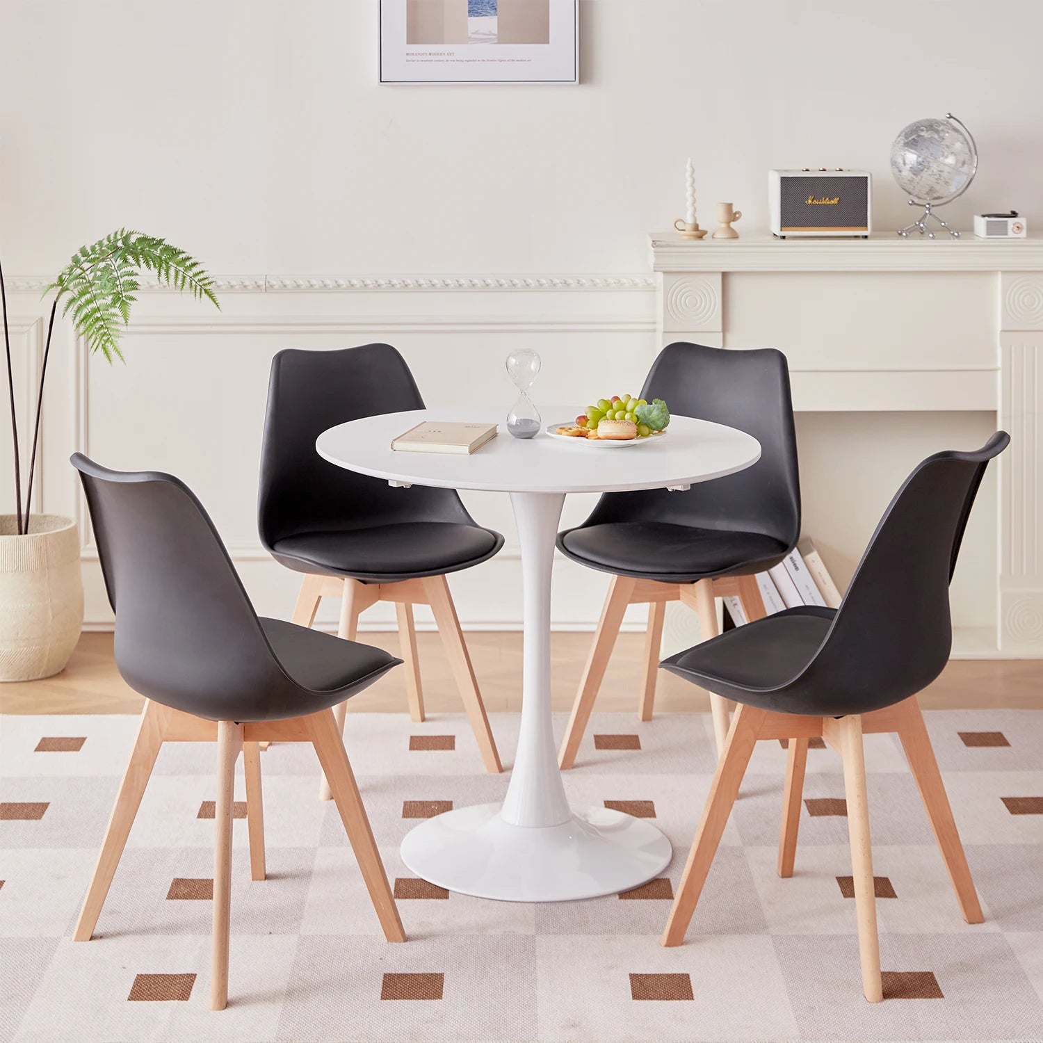 EGOONM Nordic Dining Table and Chair Set, Modern Round Dining Table for Kitchen, Dining Room, Home Office & Coffee Corner