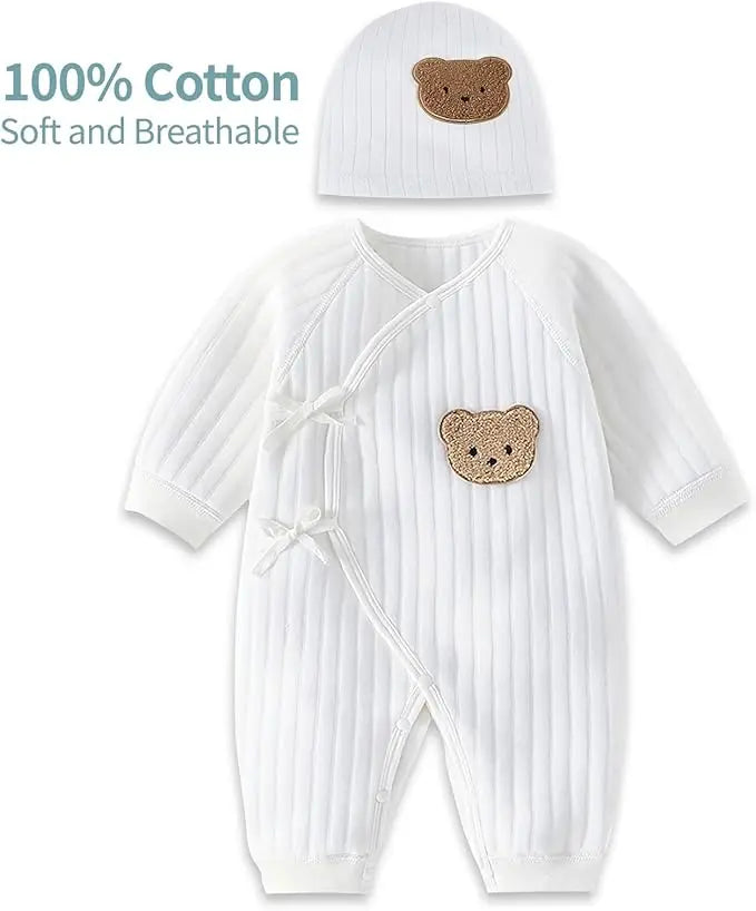 Somenie 3D Bear Baby Romper – 100% Cotton Bodysuit for Boys & Girls