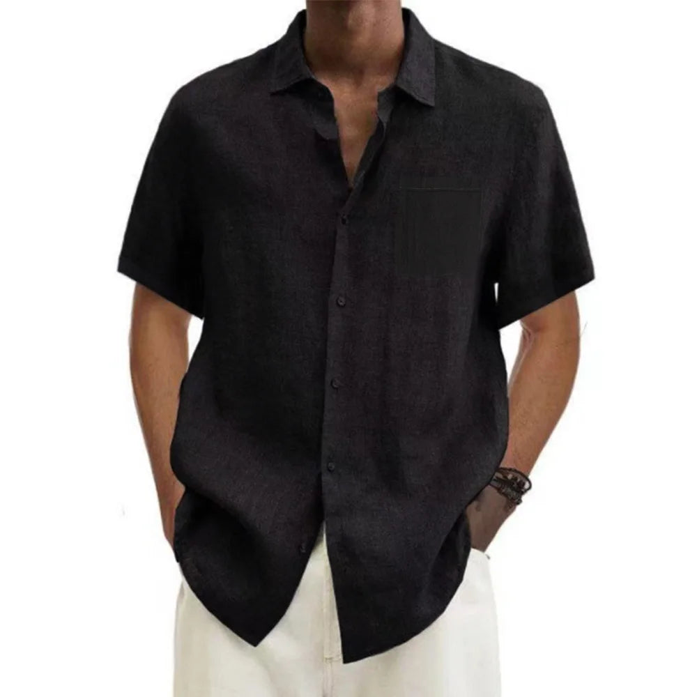 Men’s Cotton Linen Short-Sleeve Shirt – Casual Beach Summer Style