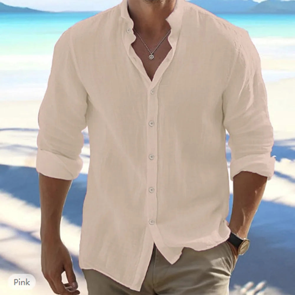 Hot Sale Men’s Cotton Linen Long-Sleeve Shirt – Summer Beach Style