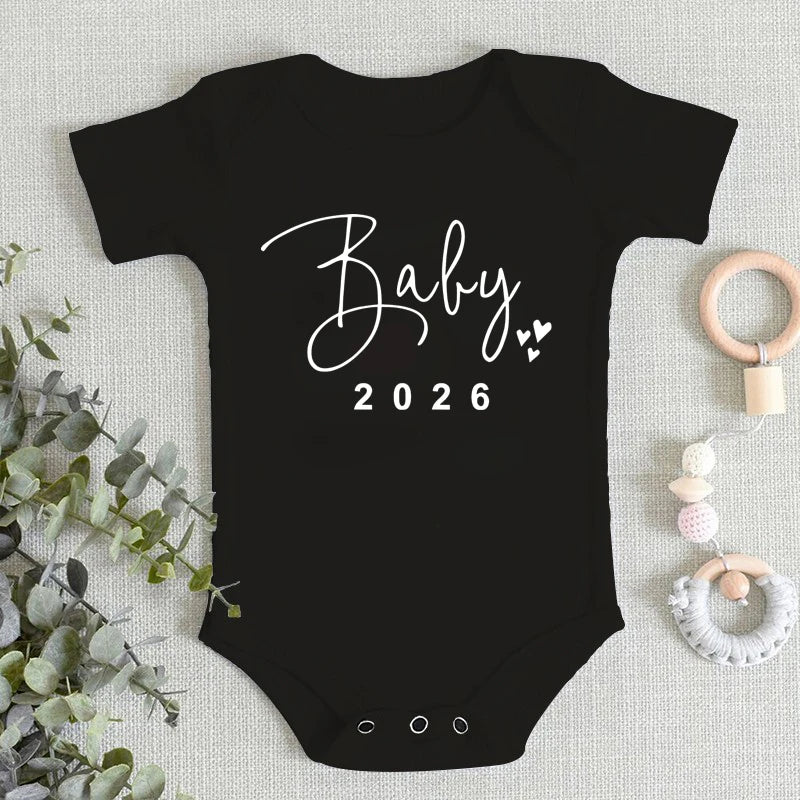 2026 Pregnancy Announcement Baby Romper – Cute Newborn Summer Bodysuit for Boys & Girls