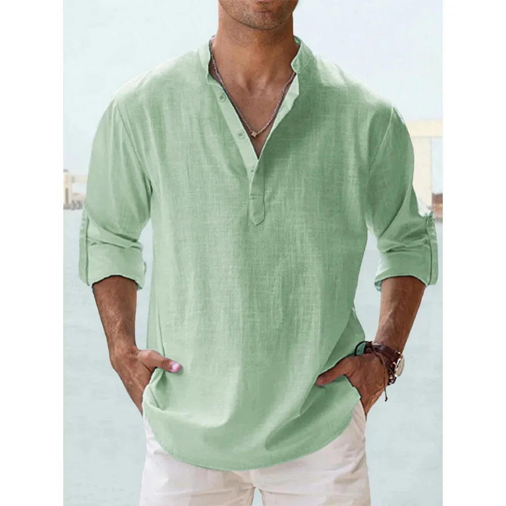 Men’s Cotton Linen Short-Sleeve Shirt – Hawaiian Vacation Style