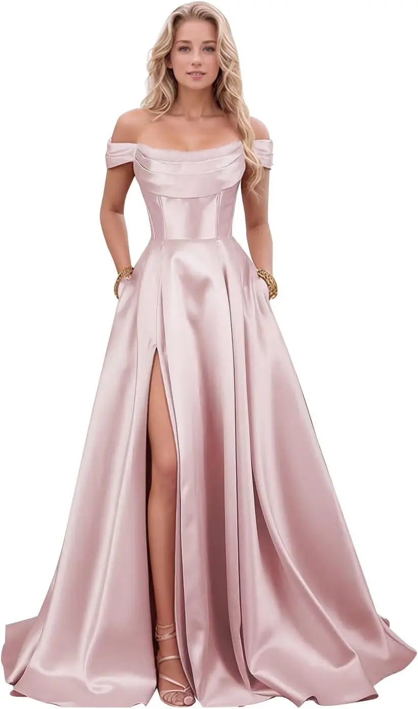 Step into timeless sophistication with this luxurious satin evening gown