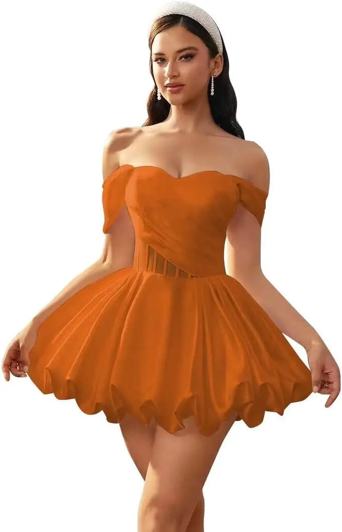 Make a graceful entrance in this elegant off-shoulder homecoming dress
