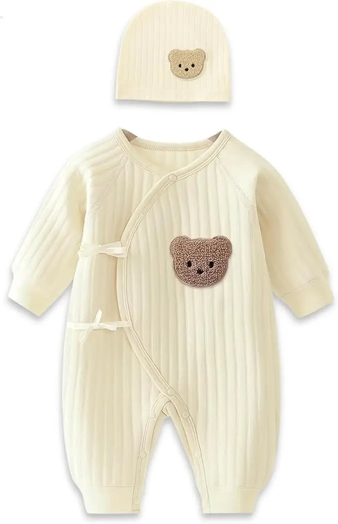 Somenie 3D Bear Baby Romper – 100% Cotton Bodysuit for Boys & Girls
