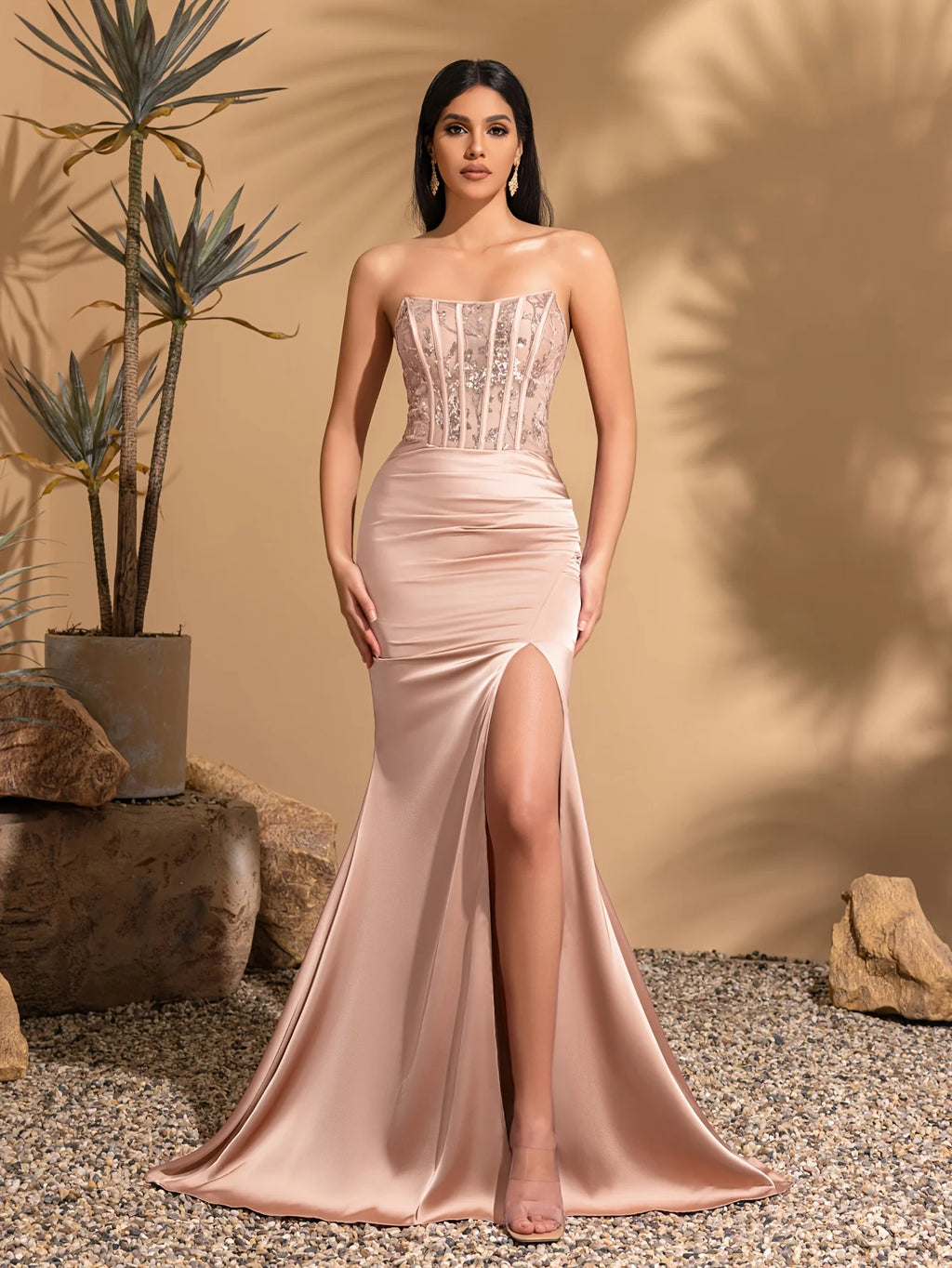 Step into refined glamour with this elegant satin mermaid dress