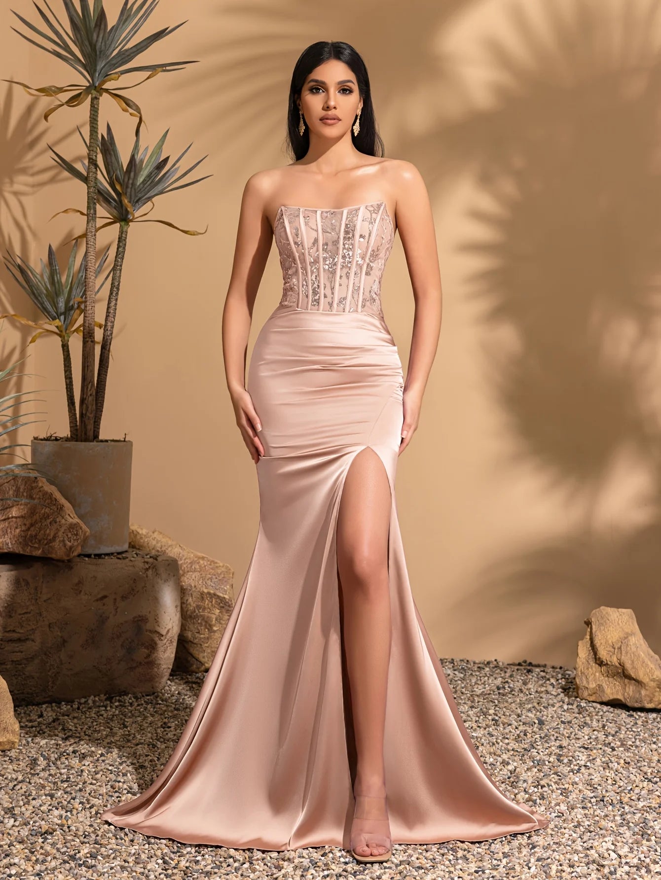 Step into refined glamour with this elegant satin mermaid dress