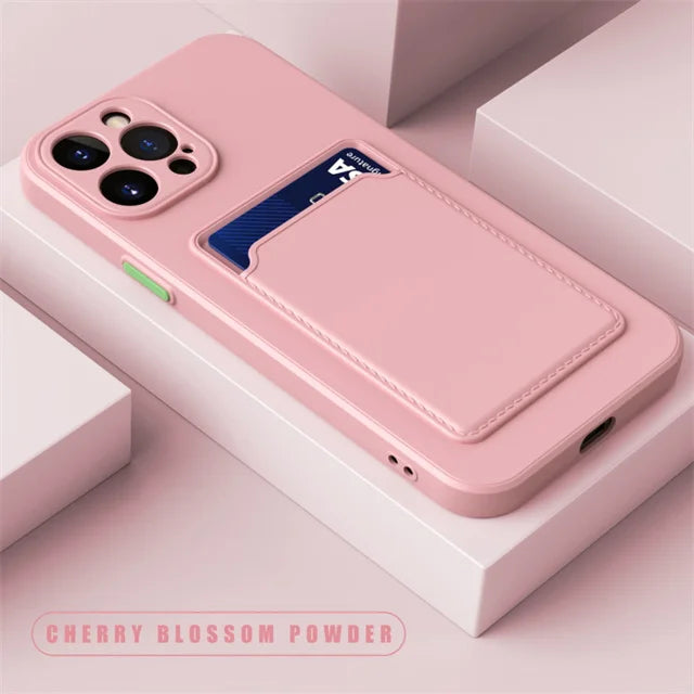 Luxury Matte Silicone Wallet Case for iPhone 17 Air / 16 / 15 / 14 / 13 / 12 Pro Max
