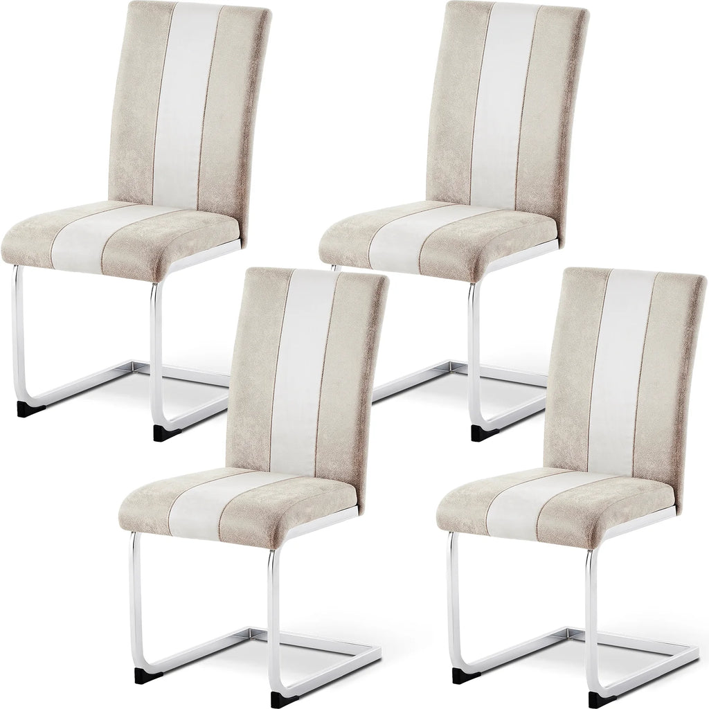 JYMTOM Faux Leather Dining Chairs, Cantilever Swing Kitchen Chairs with High Backrest & Chrome-Plated Metal Frame