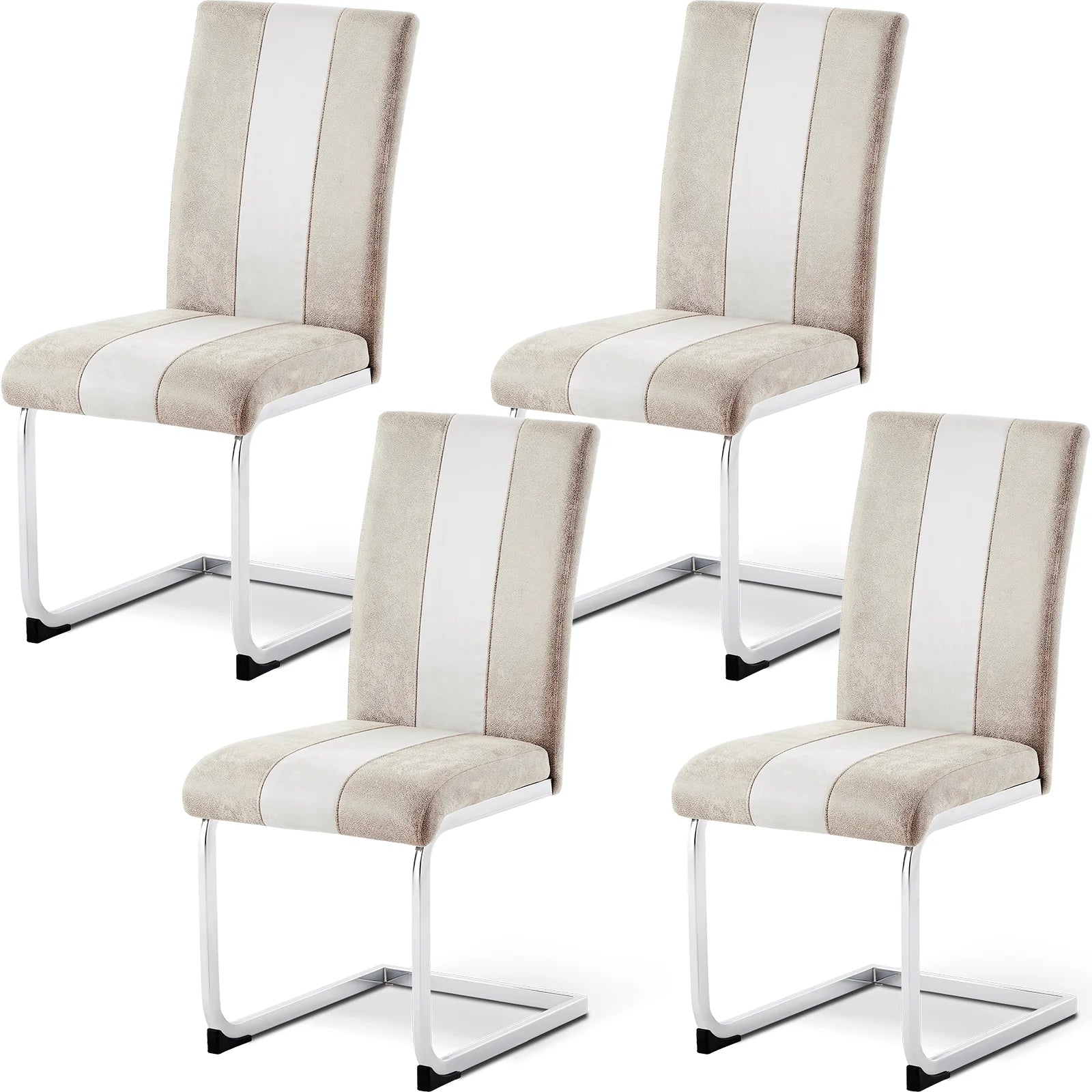 JYMTOM Faux Leather Dining Chairs, Cantilever Swing Kitchen Chairs with High Backrest & Chrome-Plated Metal Frame