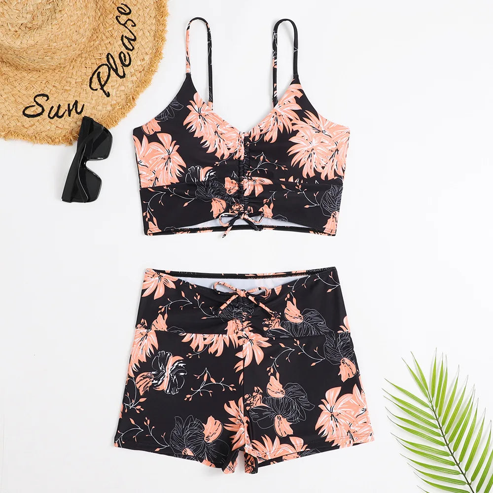 High-Waist Floral Bikini Set – Push-Up Swimwear
