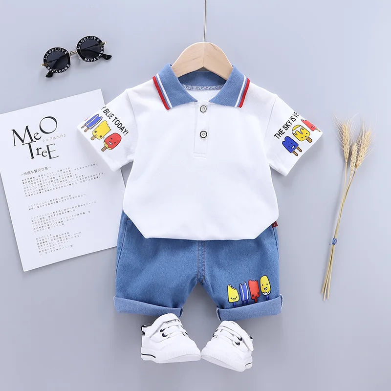 Cute Cartoon Baby Boy Outfit – T-Shirt & Shorts Summer Set
