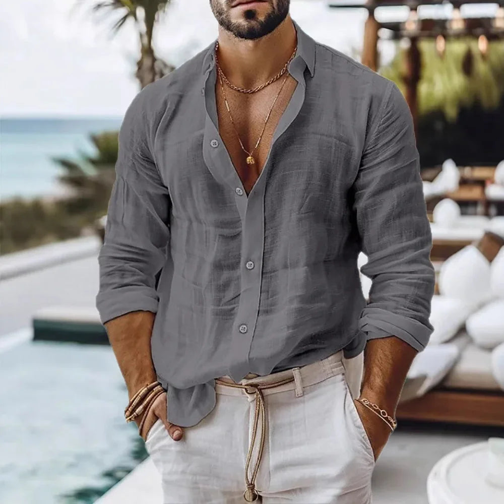 Men’s Cotton Linen Shirt – Summer Beach Style